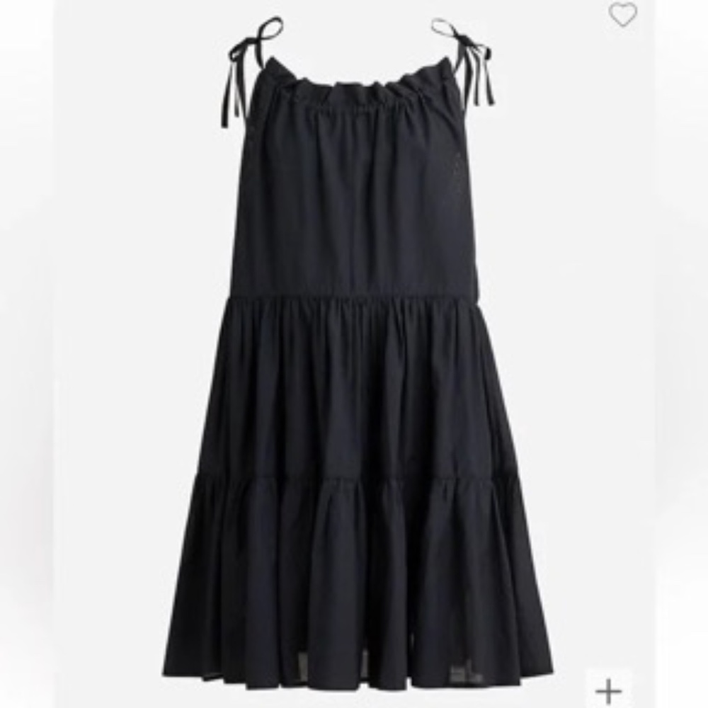 J. Crew Tie-shoulder tiered mini dress Black Sz M